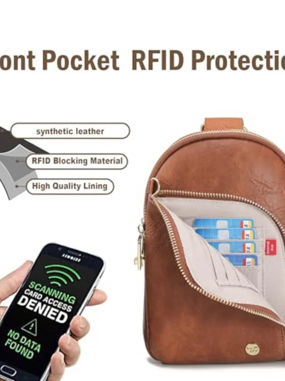 Anti Theft RFID Sling Bag Crossbody with 8 Card Slots Vegan Leather